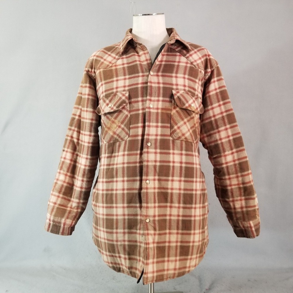 C.E. Schmidt Shirt Jacket Mens XL Brown Plaid Flannel Thermal Lined Shacket